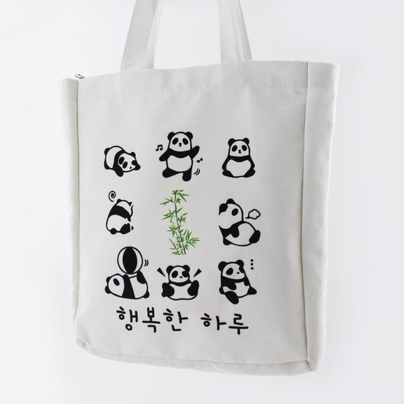 Panda Tote Bag White Flannel Fabric Kpop Tote Bag - Picture 6 of 7